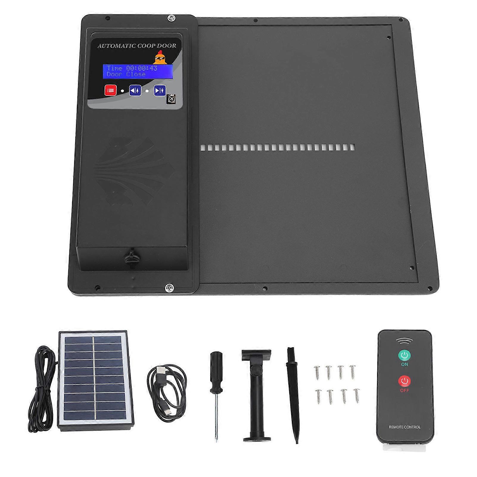 Automatic Chicken Coop Door USB Programmable Horizontal Solar Powered Chicken Coop Door Opener with Light Sensor Timer Remote Control for Home Farm Bl