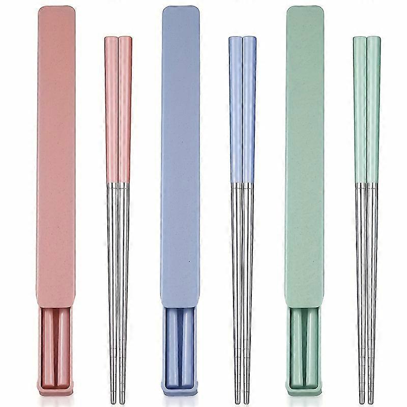 3 Pairs Of Portable Chopsticks With 18/8 Stainless Steel Chopsticks And Straw Handles, Reusable Portable Equipment, School, Home, Office, Camping, And