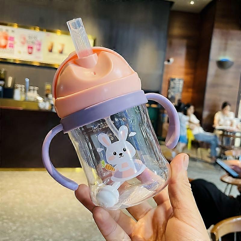 Cute 250ml Leak-Proof Straw Water Bottle with Gravity Ball, Easy-Grip Handles & Scale Perfect for Kids & On-the-Go Hydration