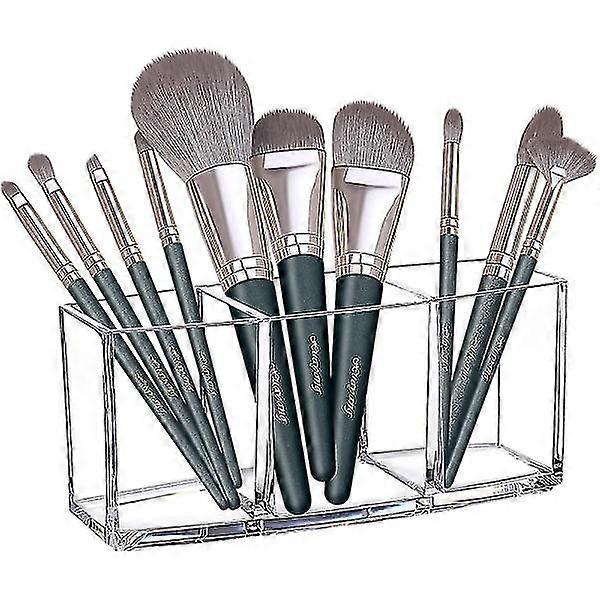 Acrylic Organizer Make-up Brush Holder Storage Solution Clear 3-compartment