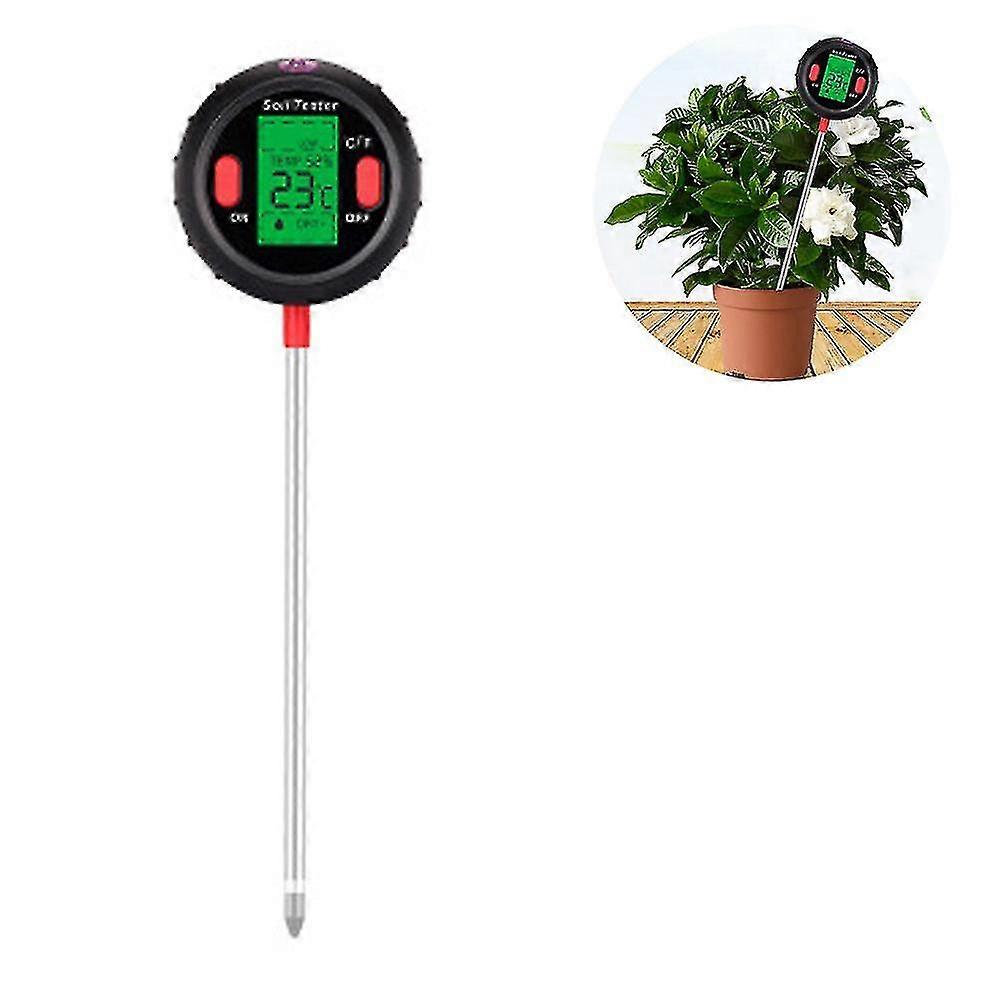 5 In 1 Soil Ph Meter Soil Moisture Monitor Lcd Display Ph Tester Temperature Sunlight Intensity Testing Tool For Plants Illumination Thermometer