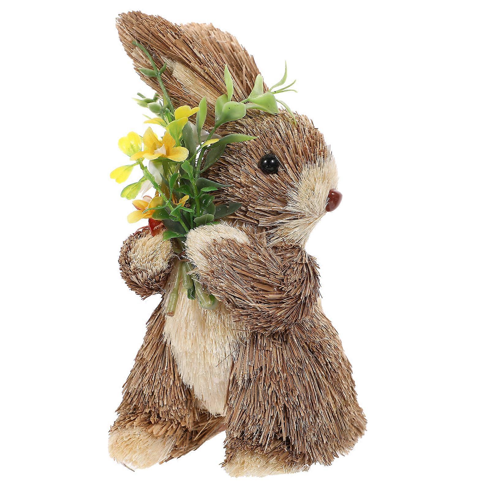 1Pc Hand-woven Straw Rabbit Adornment Emulation Animal Desktop Ornament