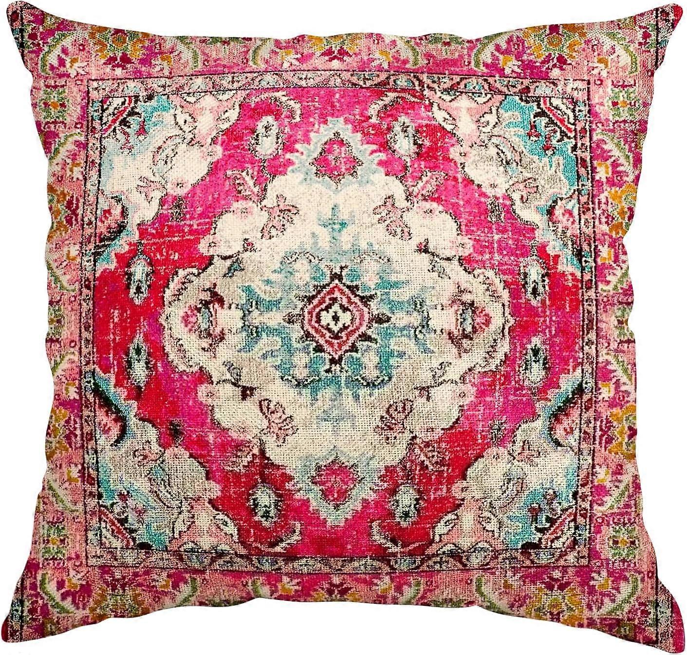 رمي غطاء وسادة 16 "× 16" بوهو ، غطاء وسادة فارسي خمر أكياس وسادة زخرفية عرقية منزل في الهواء الطلق كيس وسادة زرقاء وردية مربعة للسرير أريكة كو