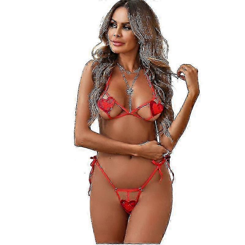 جنسي الملابس الداخلية، ثلاث نقاط على شكل قلب قطع الجنس مجموعة، جنسي جنسي، الملابس الداخلية الحمراء، الحجم-s