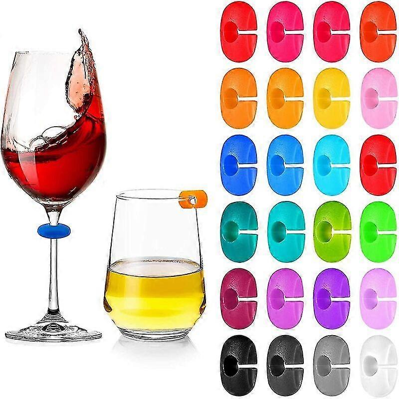 24 Pcs Wine Glass Charms Tags, Silicone Wine Glass Drink Markers For Bar Party Martinis Cocktail Champagne Stem Glasses