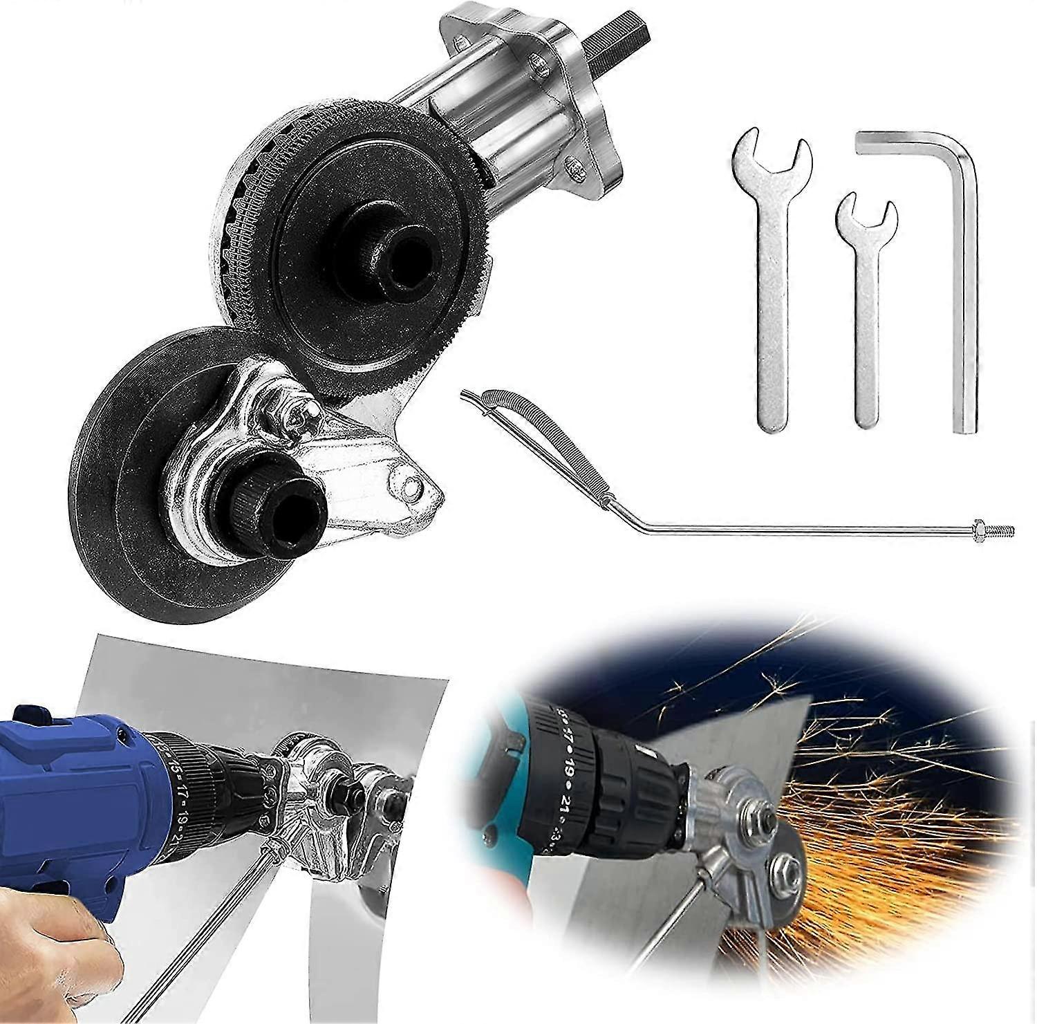 Metallnibbler, elektrisk boreplatekutter Dobbel hodeplate Nibbler kutter for kutting av jern, stål, kobber, aluminium (egnet for 12v / 21