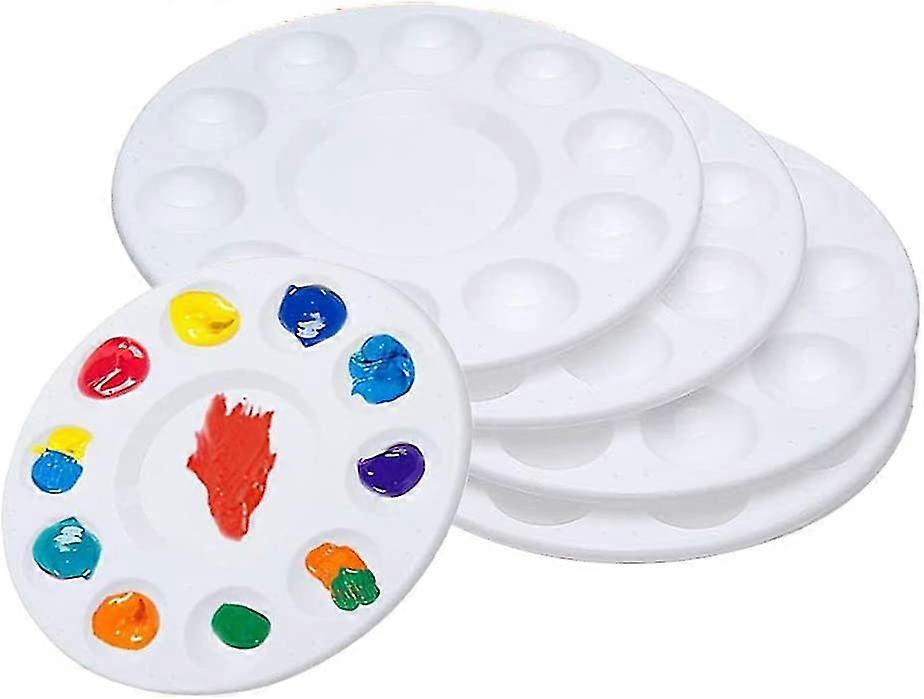 paint palette tray, plastic round paint palettes, artists mixing palette for diy craft professional art painting (white)4 pcs