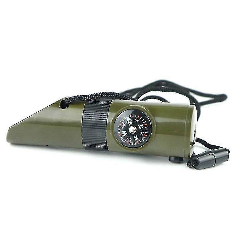 7 In 1 Emergency Survival Whistle Compass Multi-tool Magnifier Flashlight Storage Container Thermometer Camping Hiking,1pcs