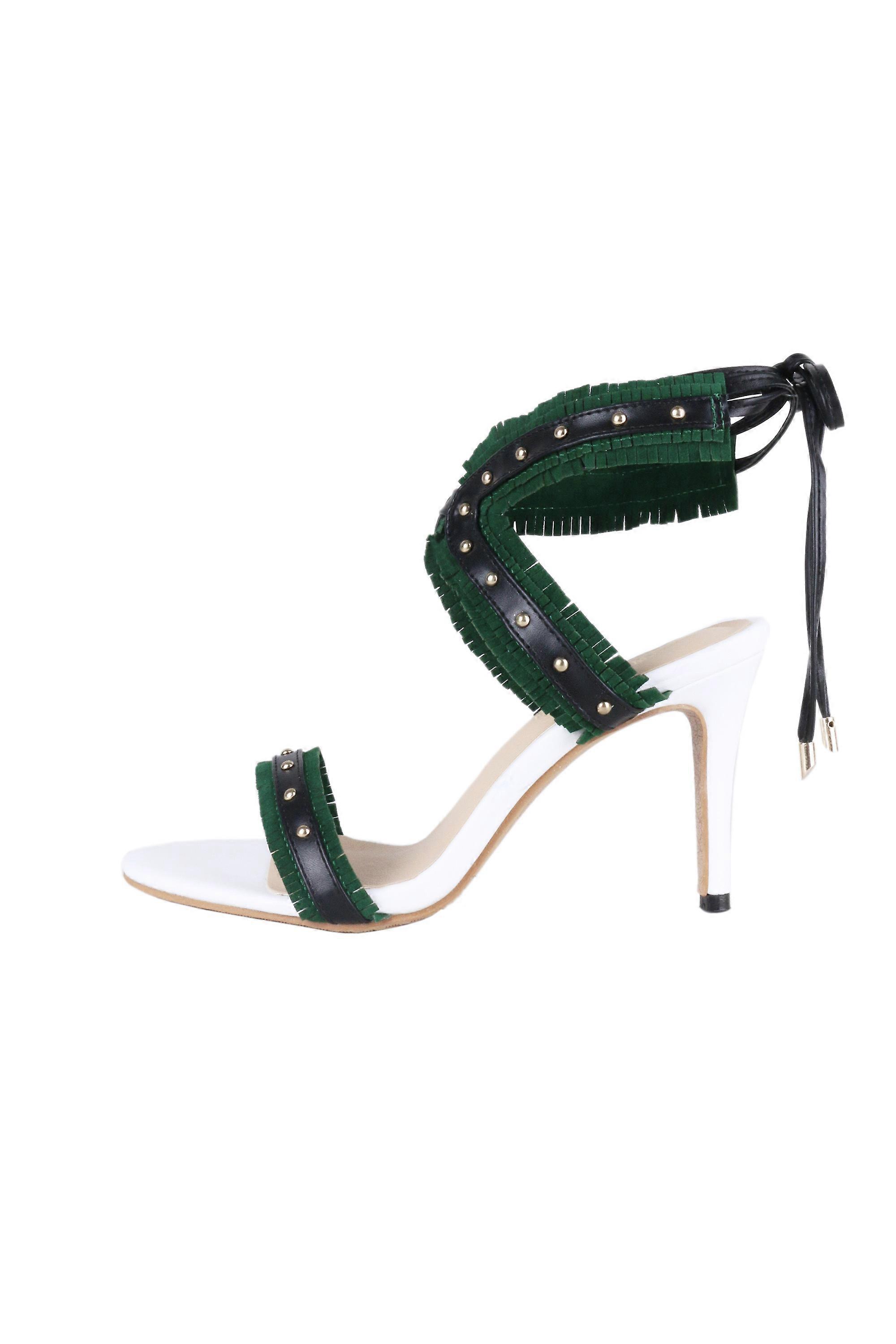 LMS Ankle Lace Heels WIth Green Fringe Straps