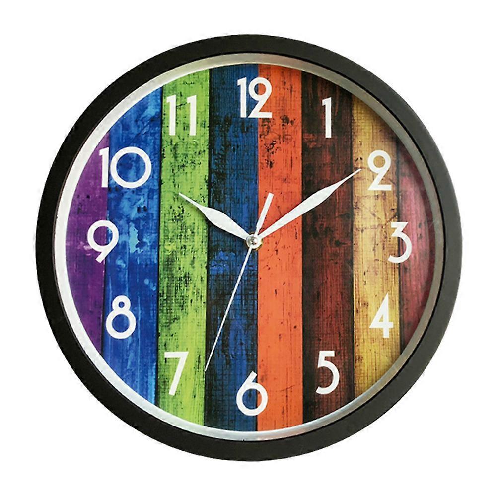 Wall Clock Vintage Style 12 Inch Silent Round Wall Clock with Colorful Wood Grain Dial Face for Home