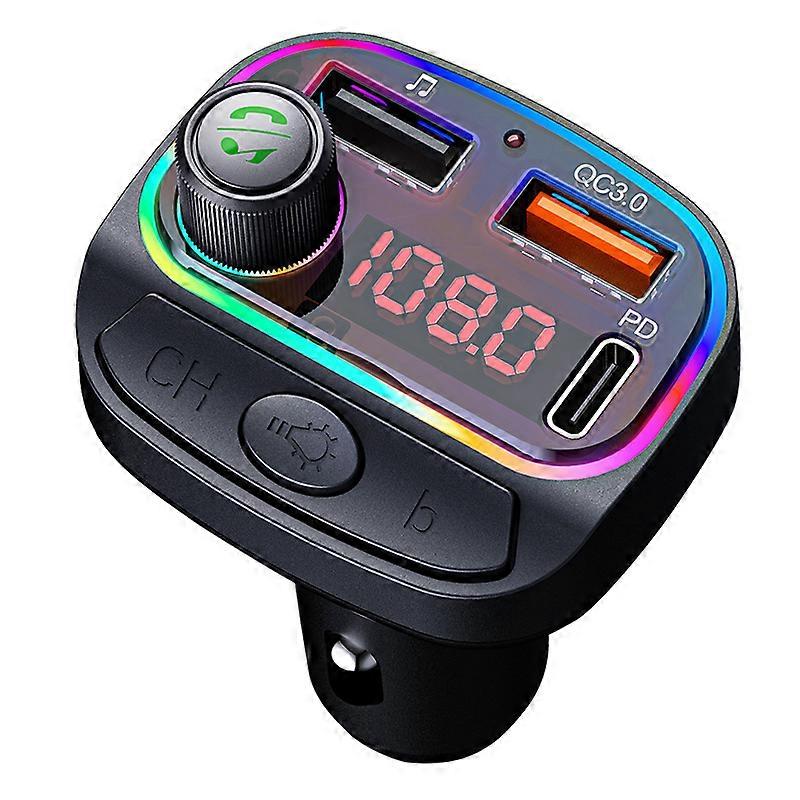Car MP3 Bluetooth player ambient light effect PD/QC3.0 fast charging Bluetooth hands-free FM transmitter