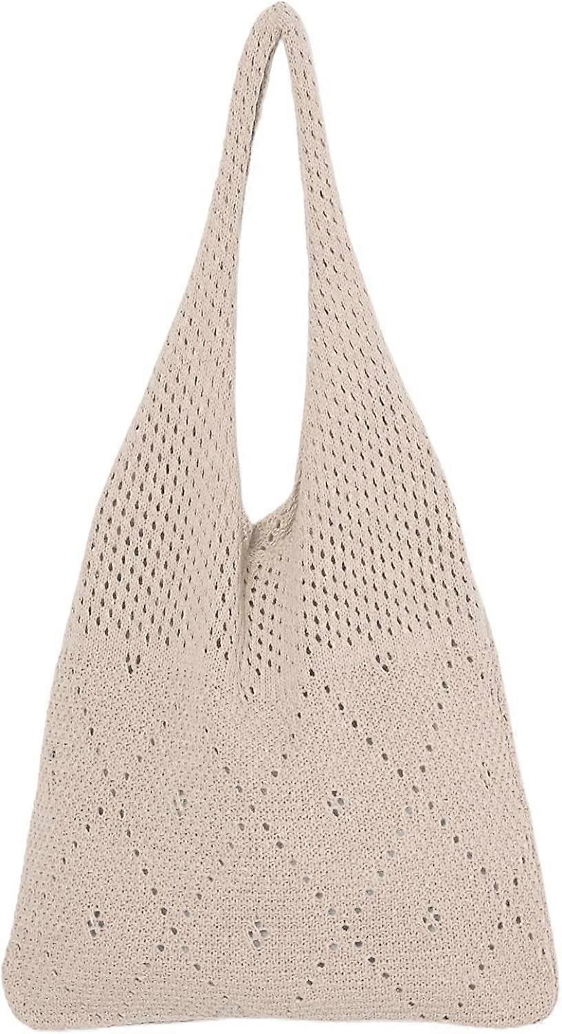 Crochet Mesh Beach Tote Bag Summer Y2K Aesthetic Knit Shoulder Bag Large Capacity Hobo Bag for Women