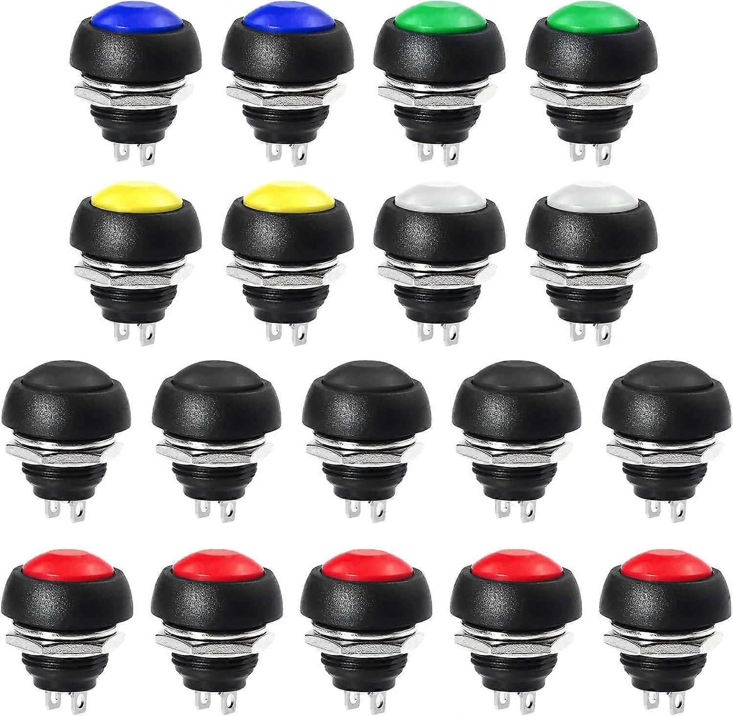 18 Pieces Reset Push Buttons Lockless Waterproof Momentary Push Button On-Off Push Button Switch Mini DIY Push Button (6 Colors),2024 Ping