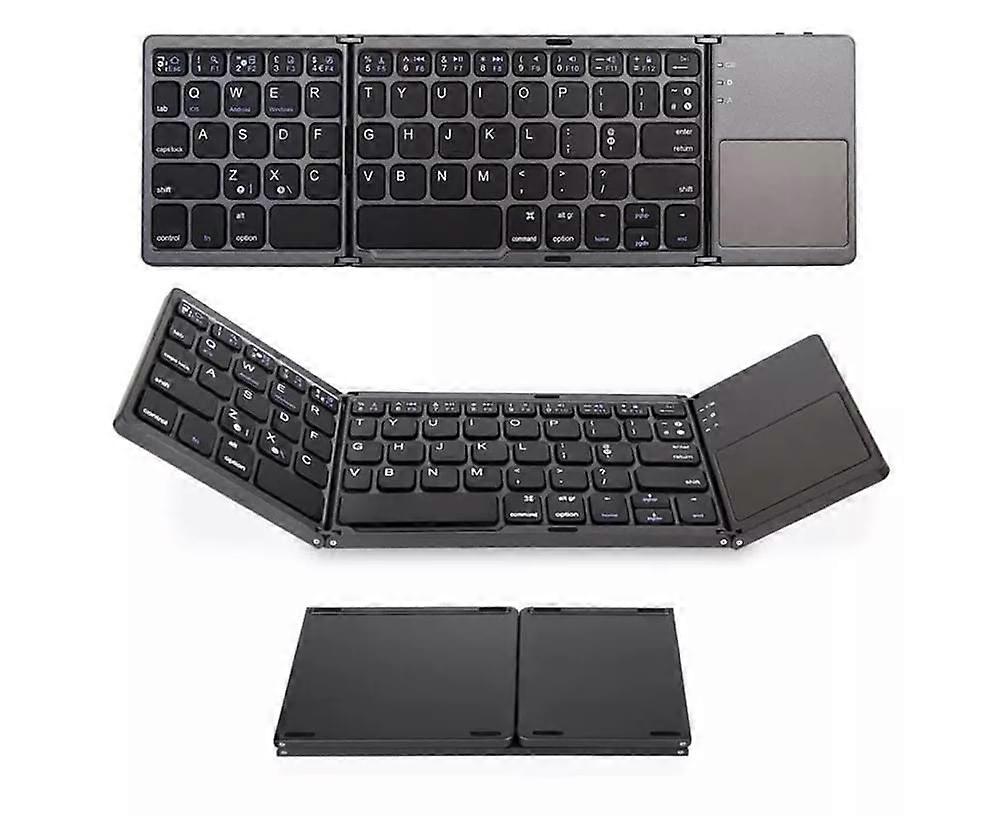 Three-fold Bluetooth Keyboard, Bluetooth Portable Mini Wireless Keyboard with Touchpad Mouse (Black)