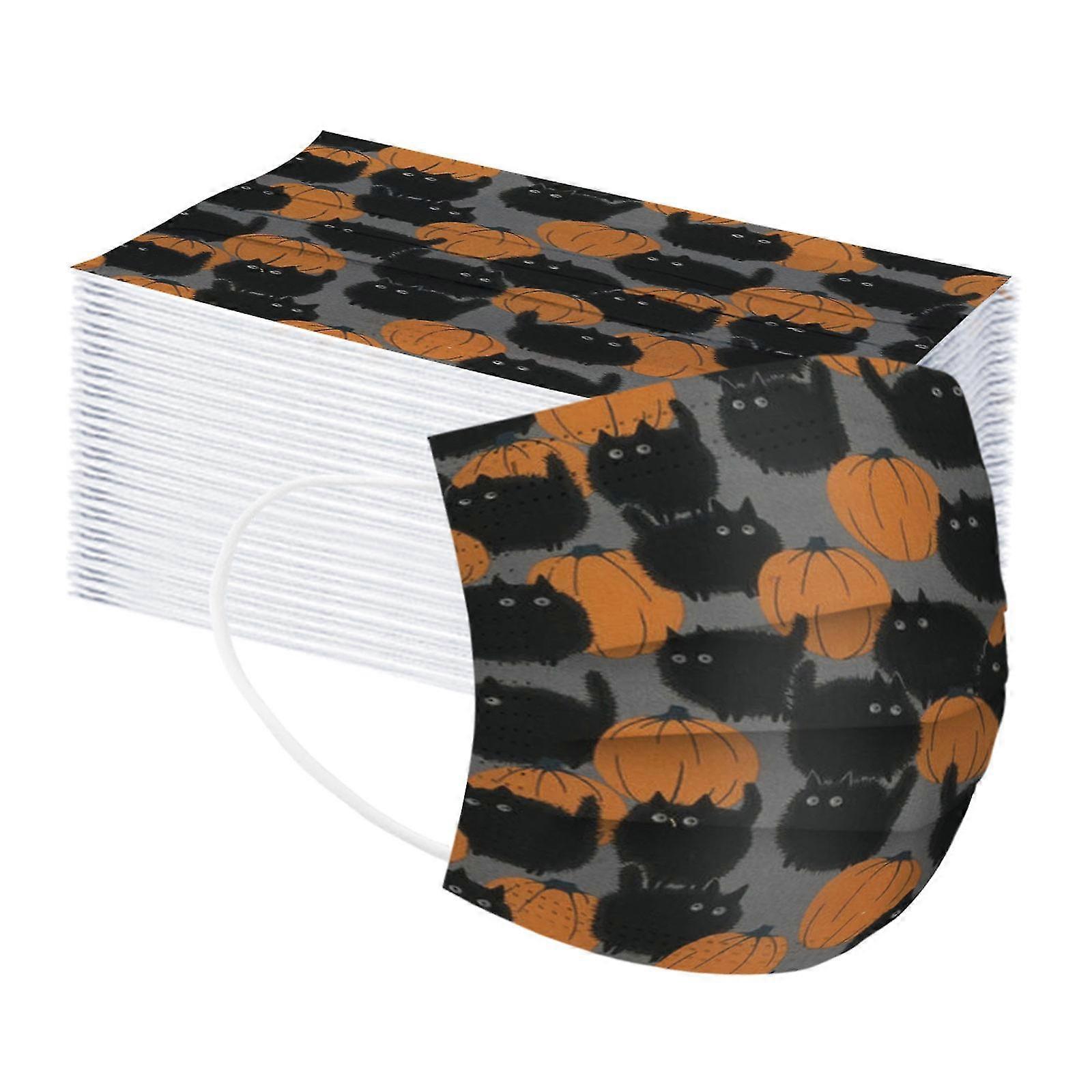 50pcs Three-layer Disposable Dust-proof Protective Halloween Print Mask