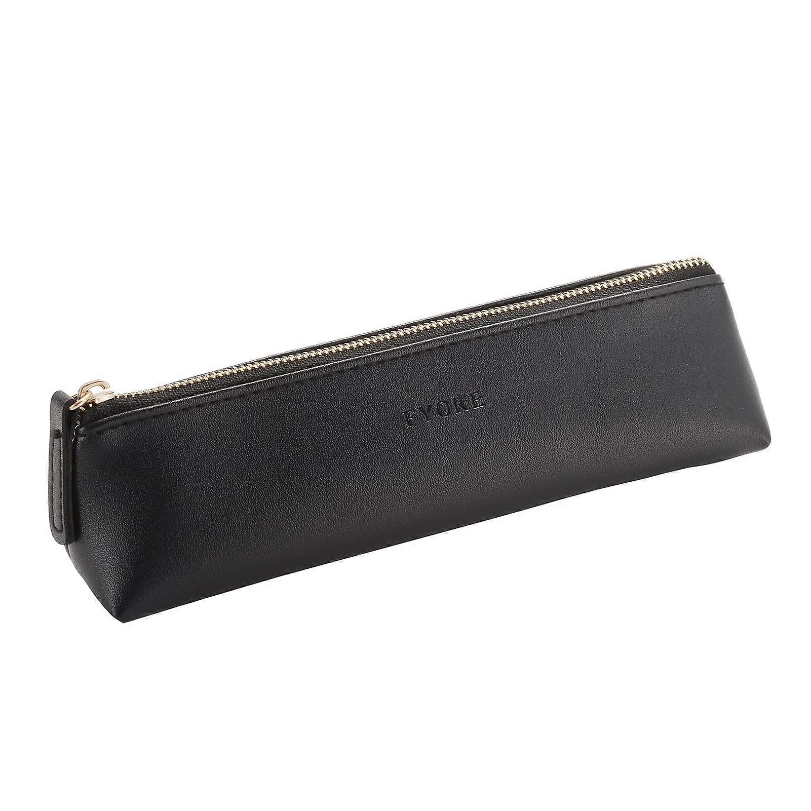 Luxury PU Leather Pencil Case Slim Design with Metallic Zipper Pocket Size for Pen Make Up Brush