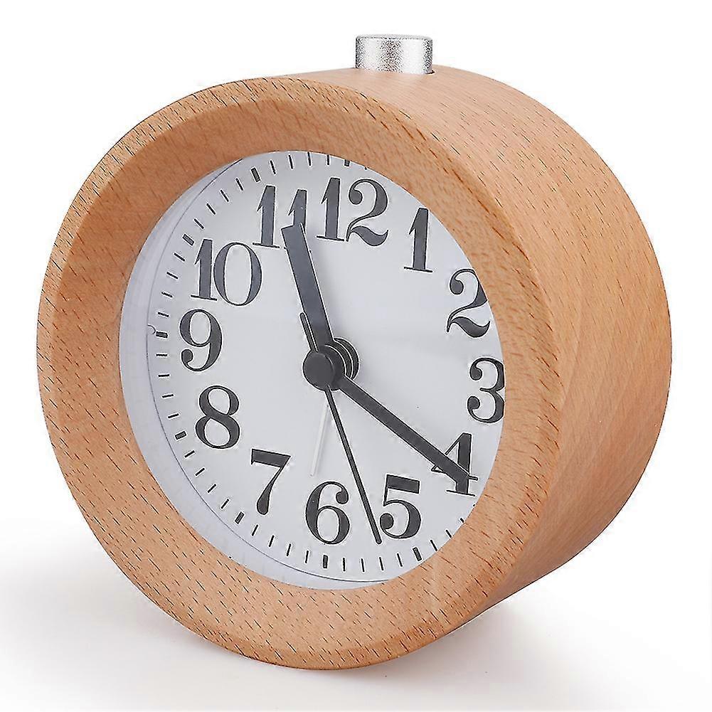 Handmade Wooden Analog Alarm Clock Battery Operated Classic Small Round Silent Clock Gentle Wake  Alarm Clock