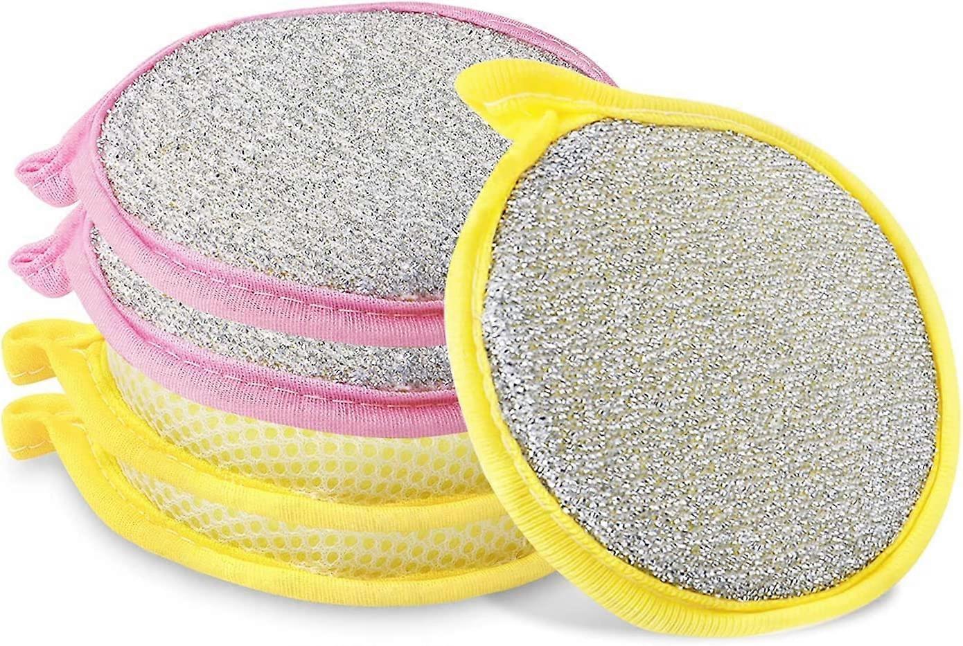 Microfiber Scrubbing Sponge, Reusable Antibacterial Kitchen Scouring Pads, Round Shape Dual Action Metallic Scrub Sponge Pads, Non Stick Pans Non Scra