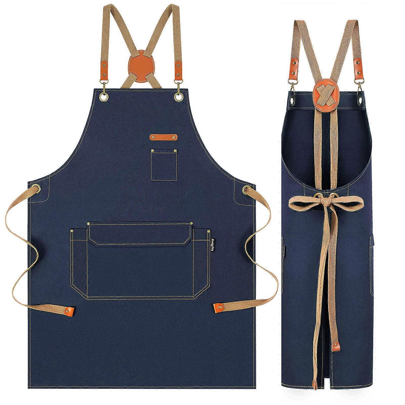 Chef Apron with Pockets, Cross Back Apron for Kitchen(Blue)