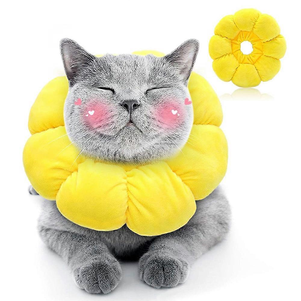 ネックカラーキャット、調節可能なネックカラーキャットカラー、手術や怪我後の猫小型犬のための柔らかいヒマワリキャットリカバリーカラーコーン