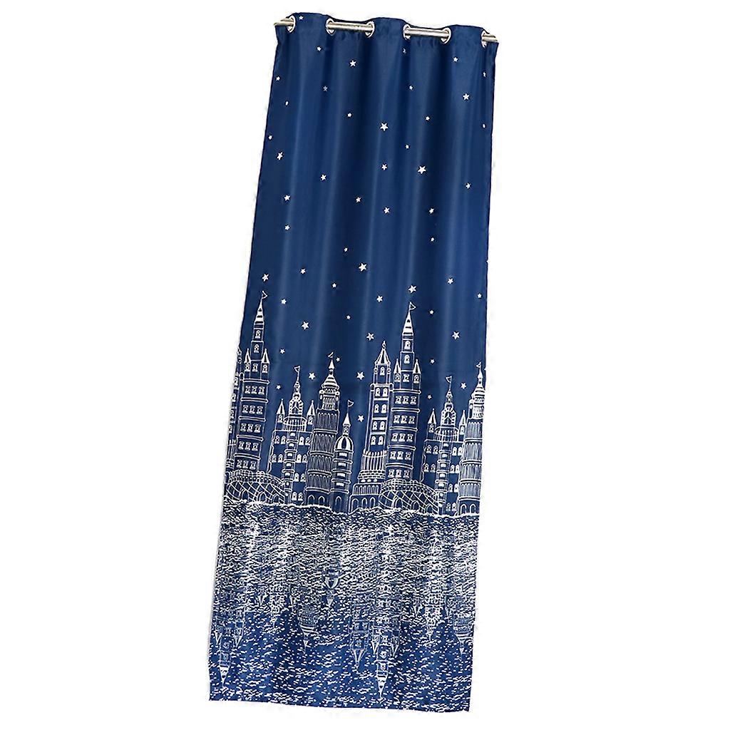 100x250cm Castle Pattern Window Room Shade Panel Curtain Drape Navy Blue