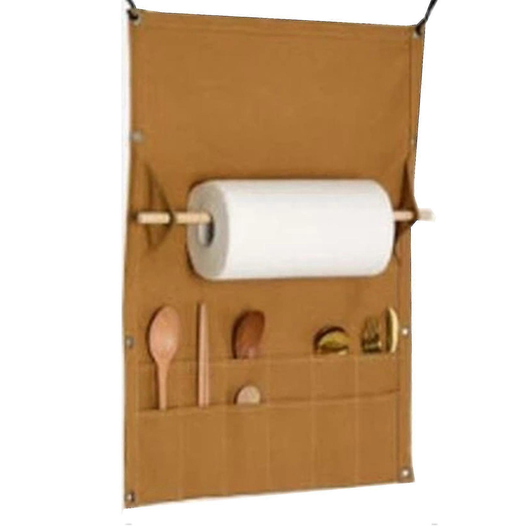 Portable Canvas Tableware Storage Bag Wall-mounted Tissue Storage Rack Picnic Camping Tent Hanging B