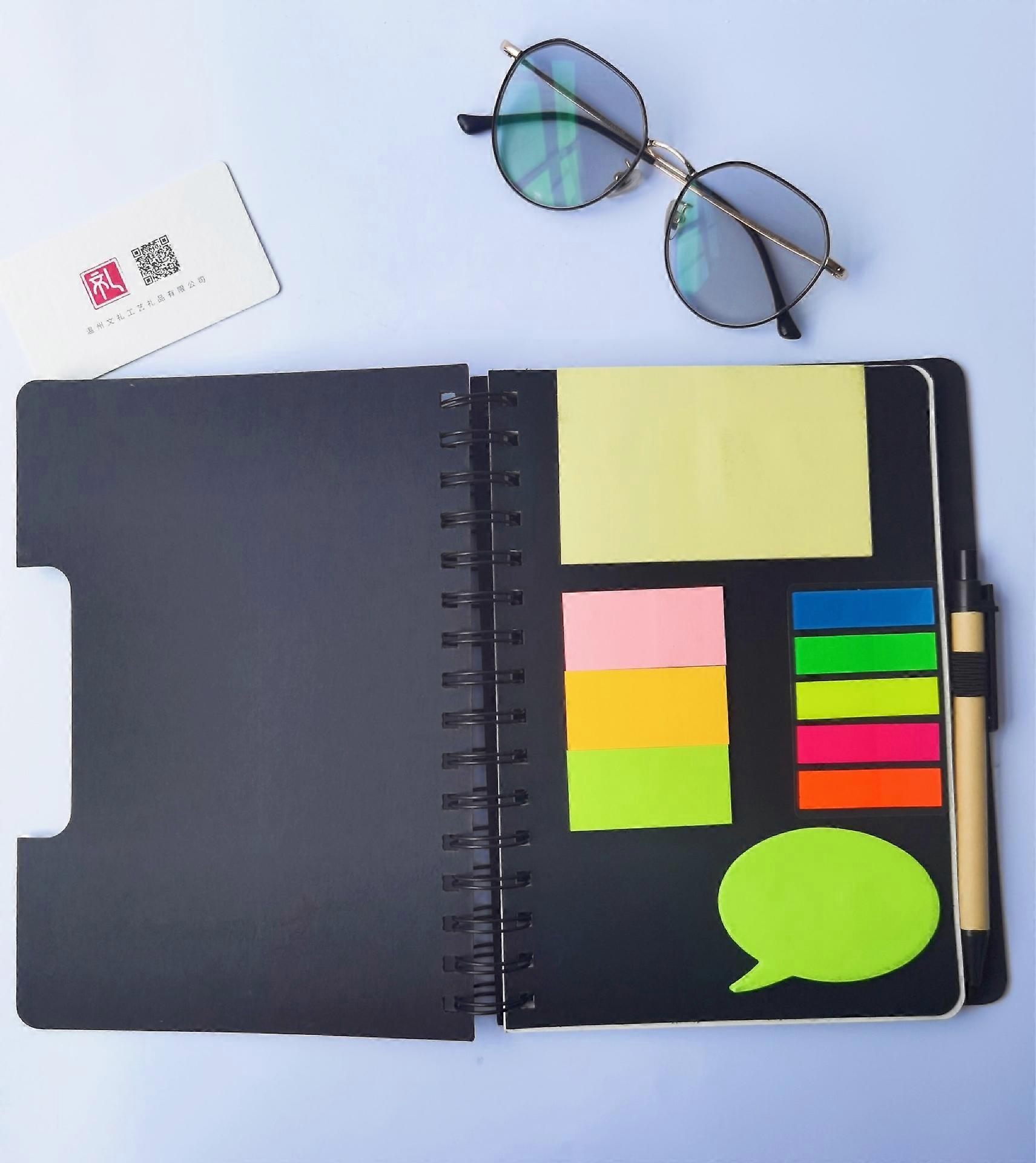 2 Pieces Spiral Notebook Steno Business Notepad Wide Ruled Notebooks with Pen Holder and Sticky Notes Index Tabs Page Markers for School Office Busine