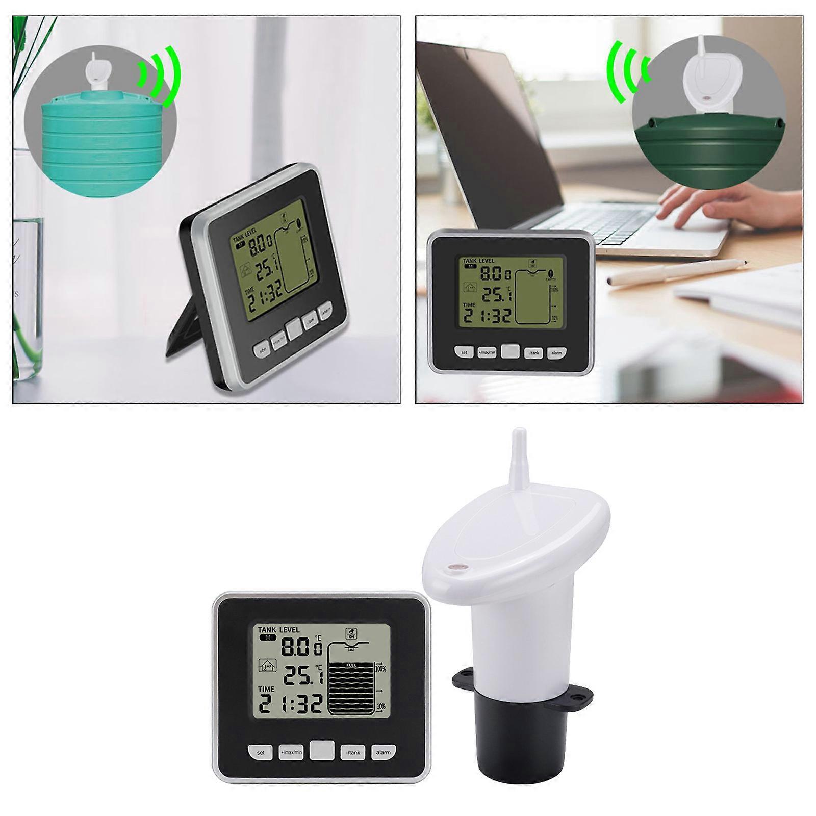 Water Level Sensor Ultrasonic Level Gauge, Liquid Level Measuring Meter Transmitter w/LCD Liquid Temperature Display