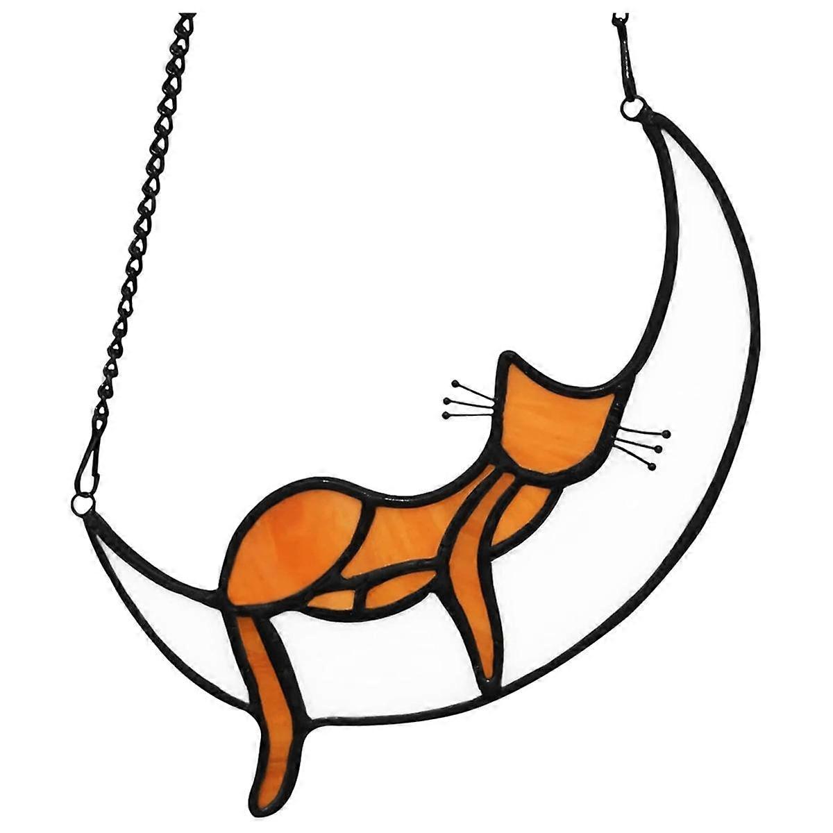Orange Decor Gifts for Lovers, Stained Glass Window Hangings Sleeping Suncatcher for Window
