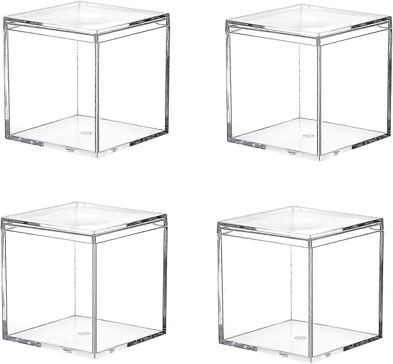Clear Acrylic Plastic Square Cube, 4 Pack Small Plastic Square Cube Containers