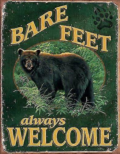 Bare Feet Always Welcome Urso Preto Placa de Lata Cênica Placa de Lata 8x12 Polegadas OU 12x16 Polegadas Modo 3069