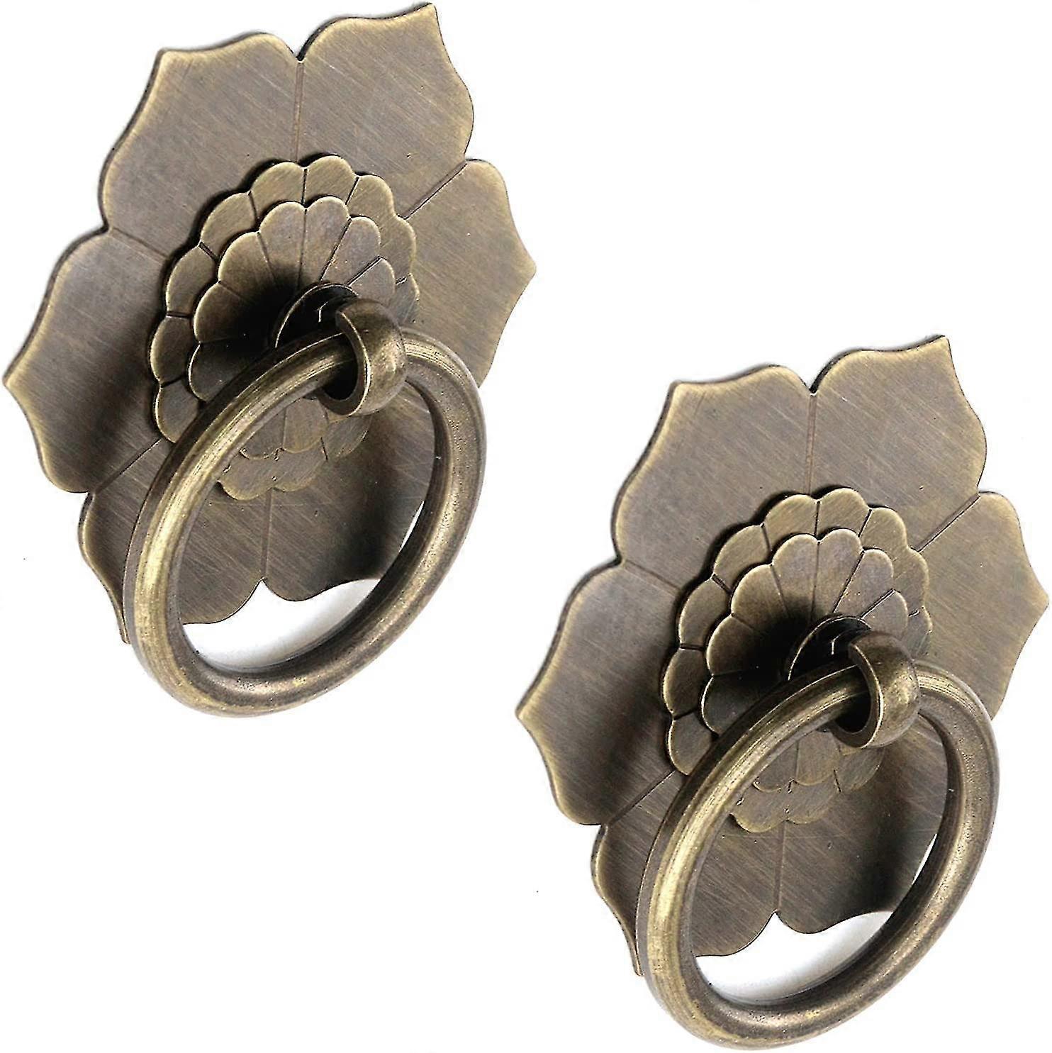 Drop Ring Knobs Antique Bronze Tone Ring Pulls Flower Shape Dresser Drawer Cabinet Pulls - 2pcs