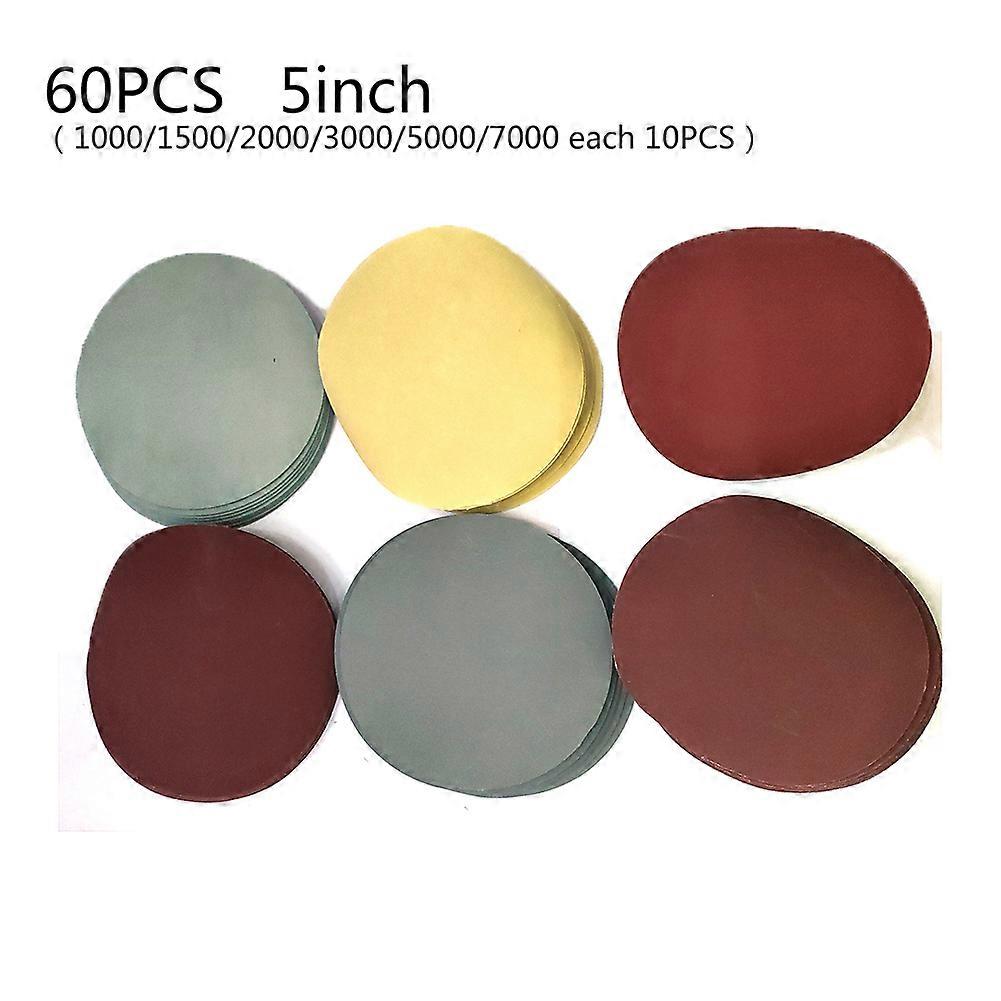 Round 60pcs 1000-7000 Grits 5 Inch Hook & Loop Back Discs Pads Sanding Abrasives