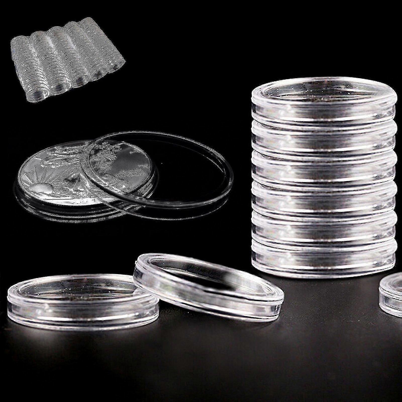 100pcs 40mm Coin Holder Clear Capsules Storage Box Round Display Case Container