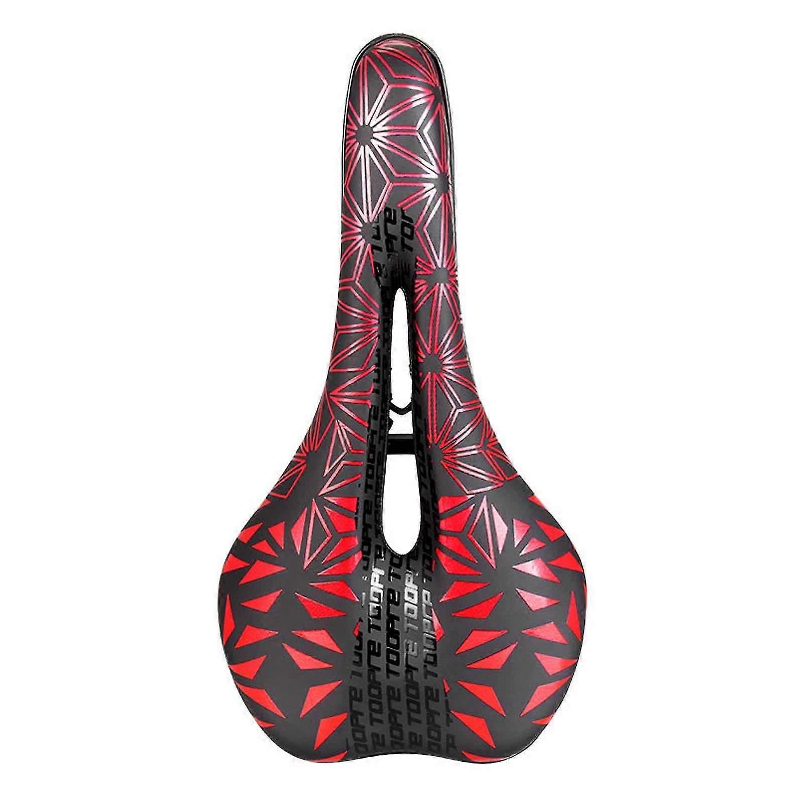 Hollow Bicycle Saddle Good Filling Shockproof Geometric Pattern Bike Seat For MtbRed