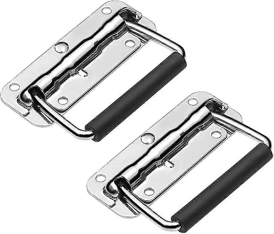 Folding Crate Handles, Chest Ring Pull Handle Spring Loaded Folding Handle with Rubber Grip for Toolbox Replacement Storage Boxes (110x76mm),Superma