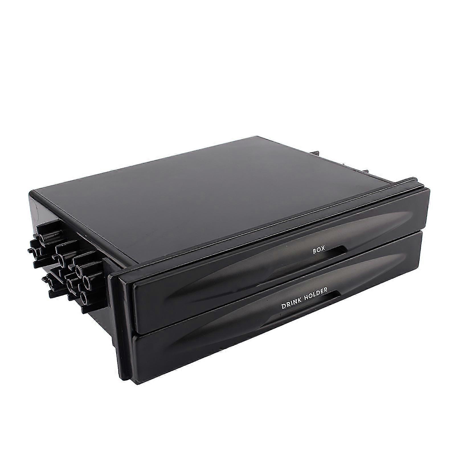 Double Layer Car Auto Storage Box with Radio Pocket and Cup Holder