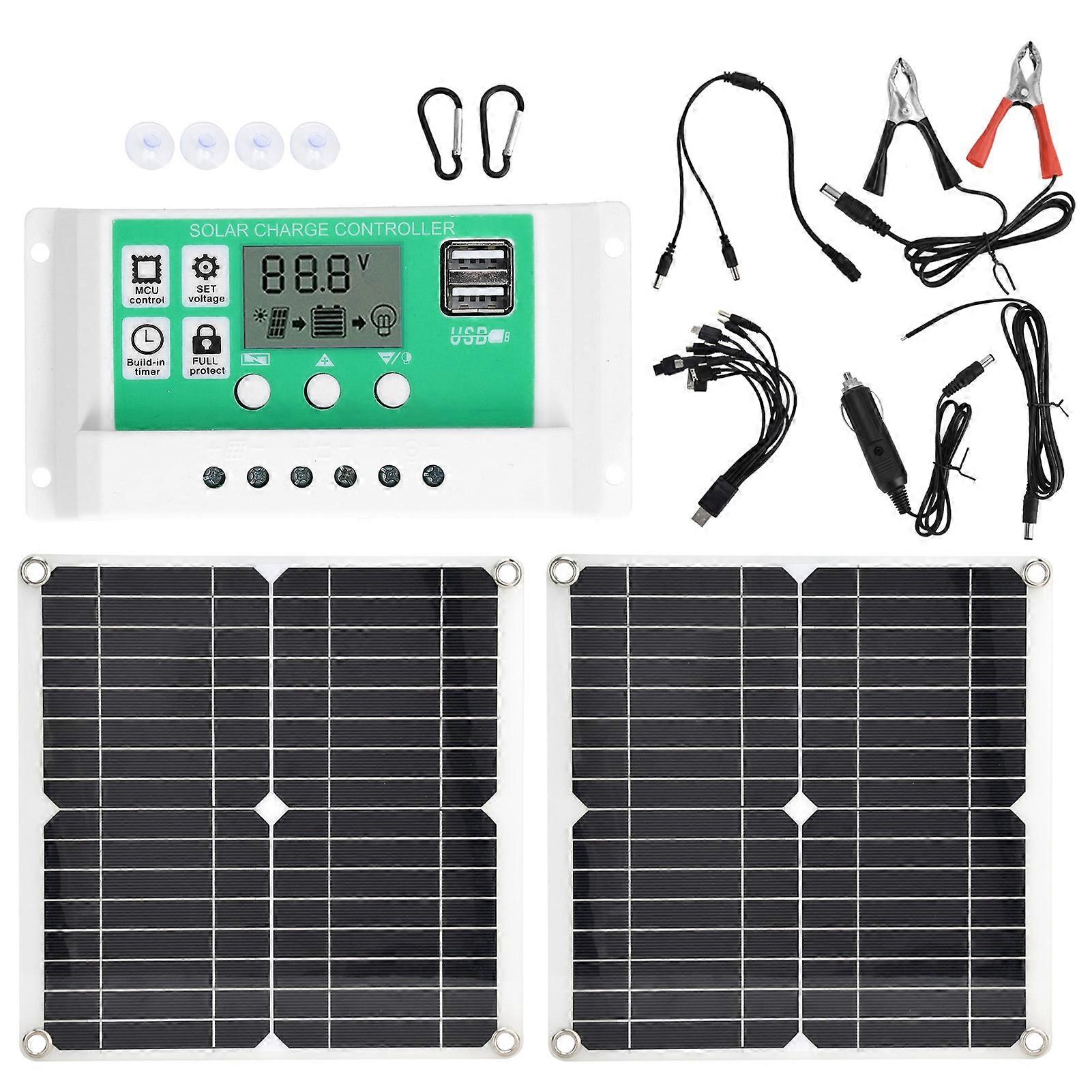 2Pcs 15W Solar Panel 60A Solar Charge Controller Kit Flexible Portable Photovoltaic System Module