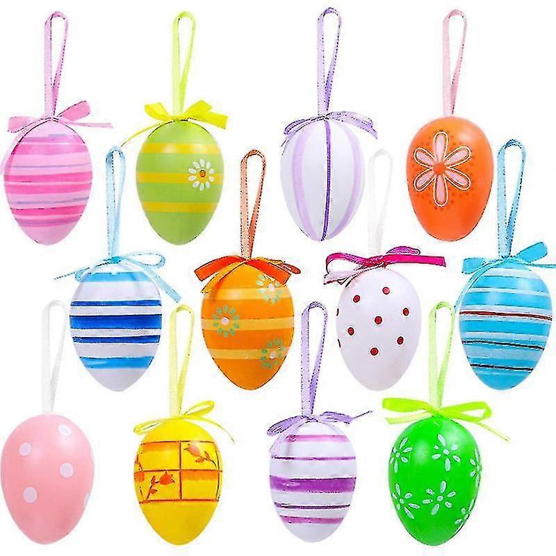 12 Pieces Easter Hanging Eggs Colorful Plastic Easter Eggs Easter Hanging Ornaments Easter Decoratio