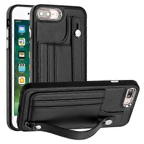 Mobile Phone Cases For iPhone 6 Plus/7 Plus/8 Plus Shockproof Leather Phone Case with Wrist Strap(Black)