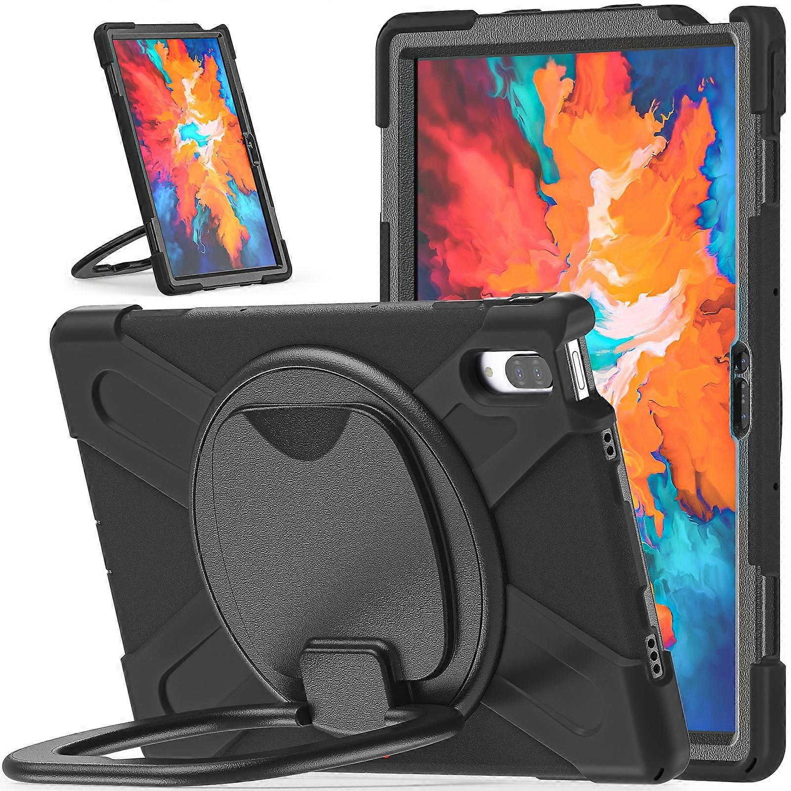 Tablet Case For Lenovo Tab P11 Pro TB-J706F / Xiaoxin Pad Pro Silicone + PC Protective Case with Holder &Shoulder Strap(Black)