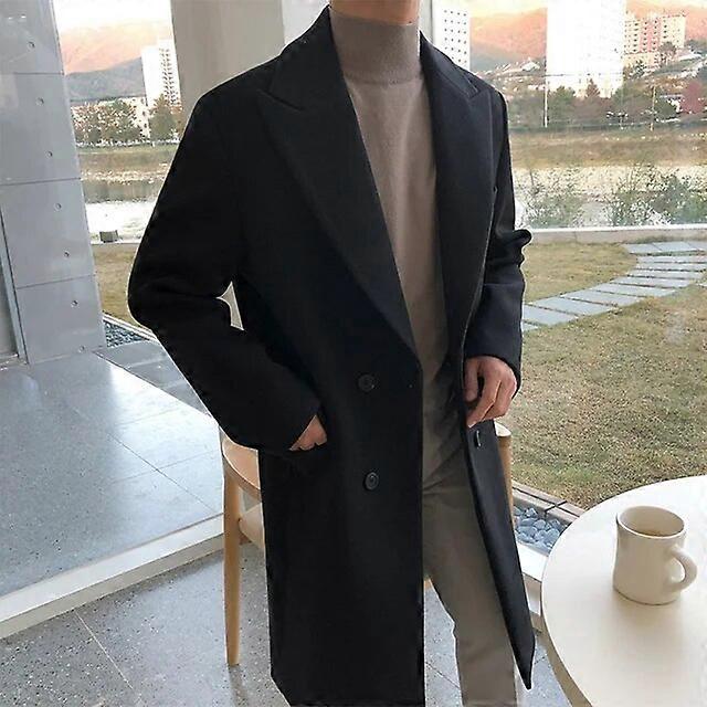 IEFB Men's Autumn Winter Mid Length Woolen Coat New Korean Tide Black Thickned Overcoat Long Sleeve Double-breasted Jackets Coats & Jackets
