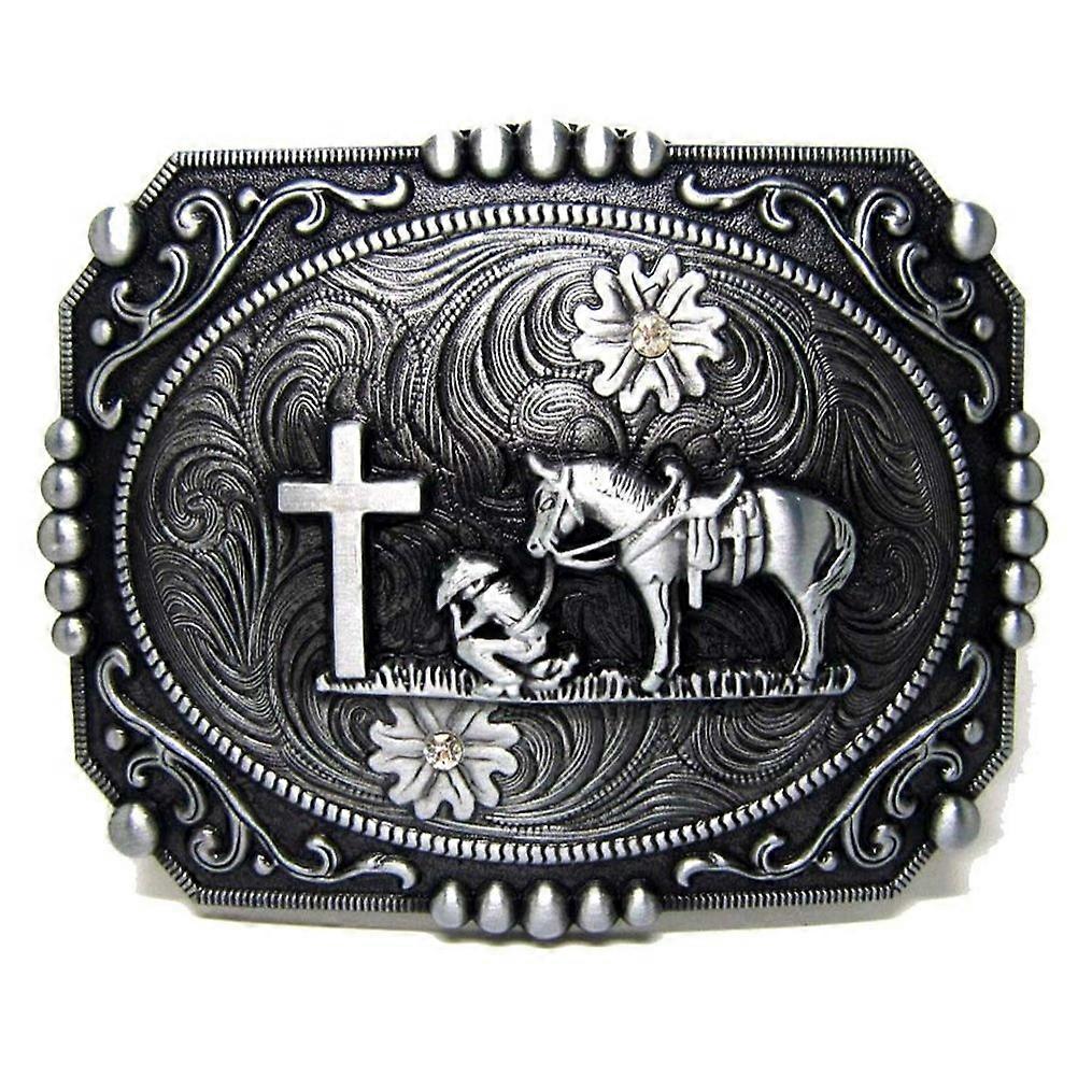 Vintage pattern knight cross rectangular belt buckle suitable for ladies casual belt buckle