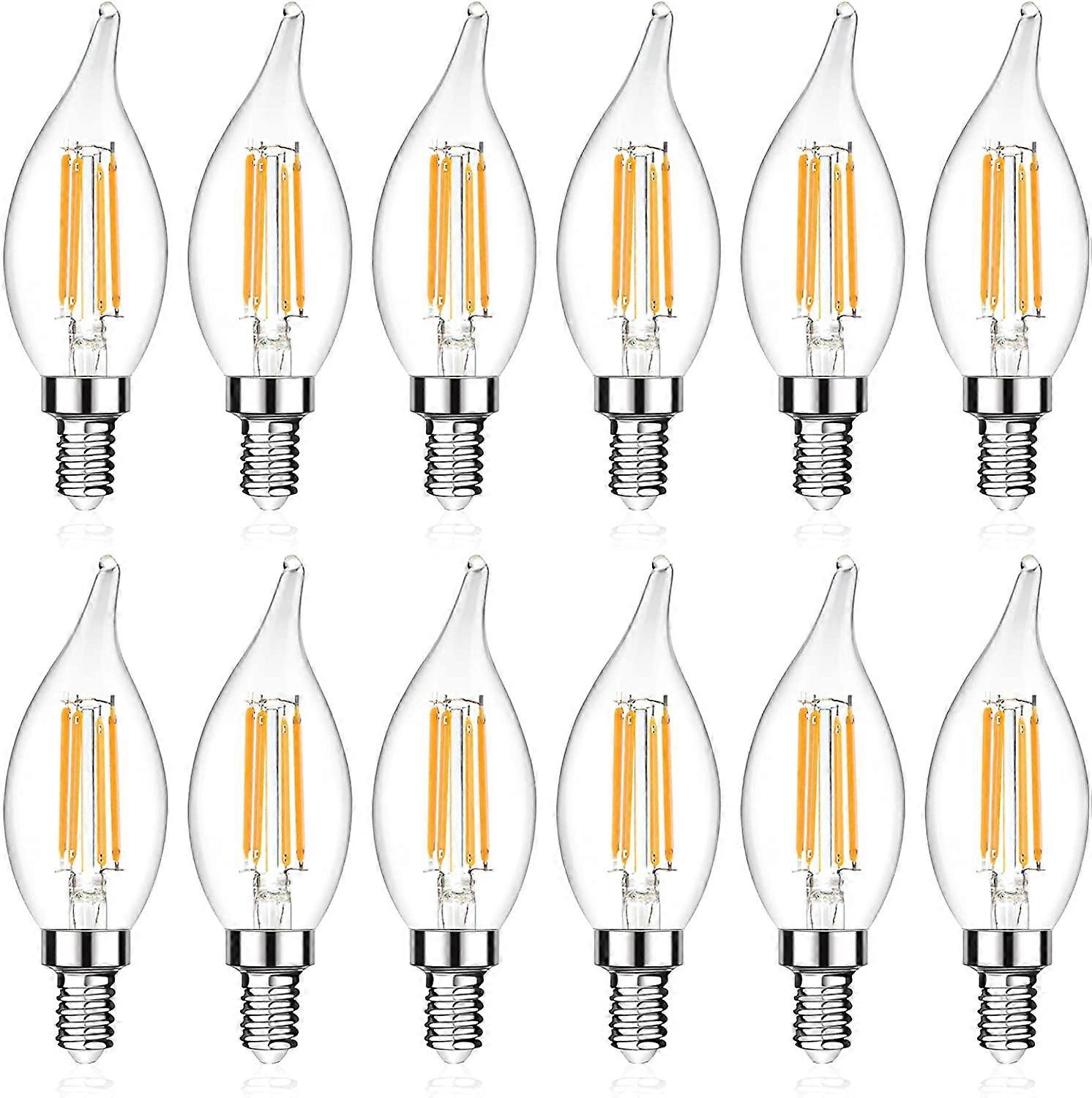 E12 الشمعدانات LED لمبة ضوء ، طرف اللهب الزخرفية LED الشعيرة لمبة شمعة ، قاعدة E12 ، غير قابل للتعتيم ، حزمة من 12