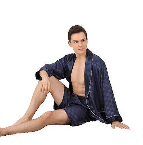 Men's silk robe two-piece square Long-sleeved bathrobe