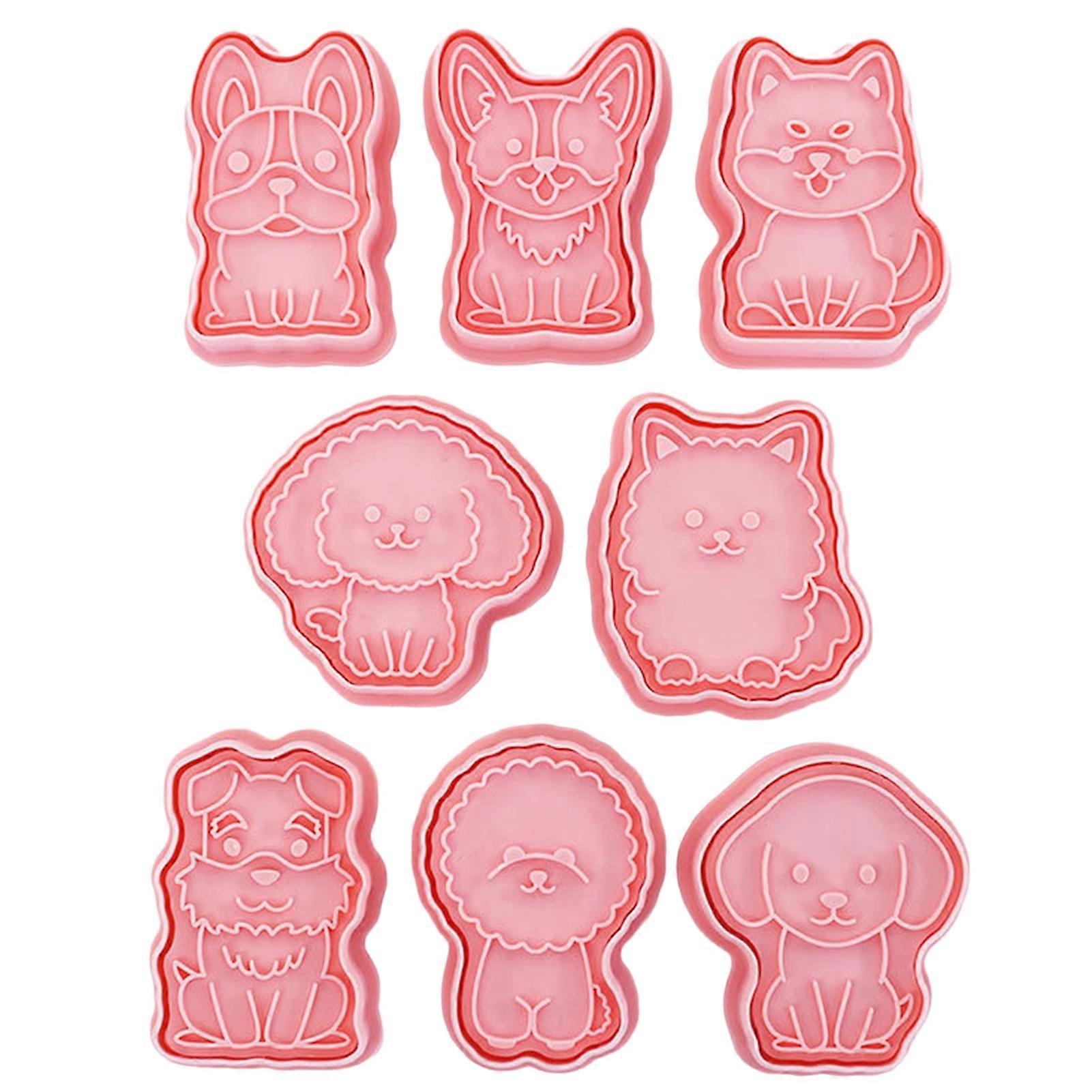 8Pcs/Set Biscuit Mold Reusable Multi-purpose Pink 3D Dog Shaped Cookie Cutter Cake Decorating Tool