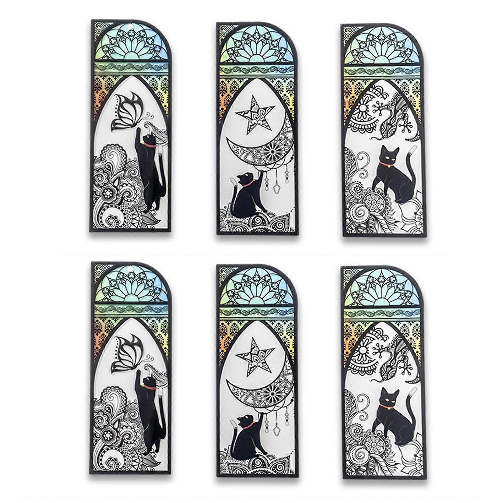 6Pcs Scrapbook Bookmarks Glassy Luster Waterproof Anti-scratch Smooth Surface Multipurpose Book Marking Transparent Cute Black Cat Daily Bookmarks Sta