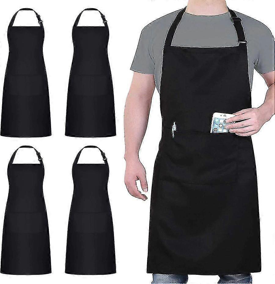 2/4 Pcs Adjustable Bib Apron Waterdrop Resistant With 2 Pockets