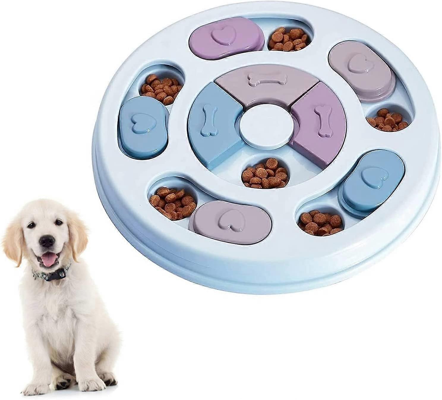 Dog Puzzle Slow Feeder Toy, Puppy Snack Dispenser Slow Feeder Bowl Dog Toy, Dog Brain Game Feeder with Non-Slip, IQ Boosting Puzzle Bowl for Puppy (Bl