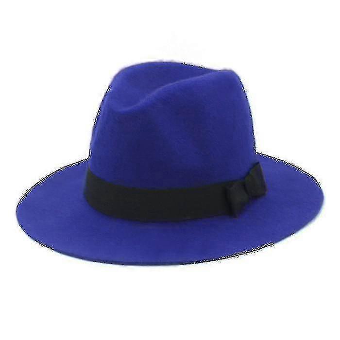 100% Laine, Large Bord, Floppy Feutre Trilby Bowknot Hatblue